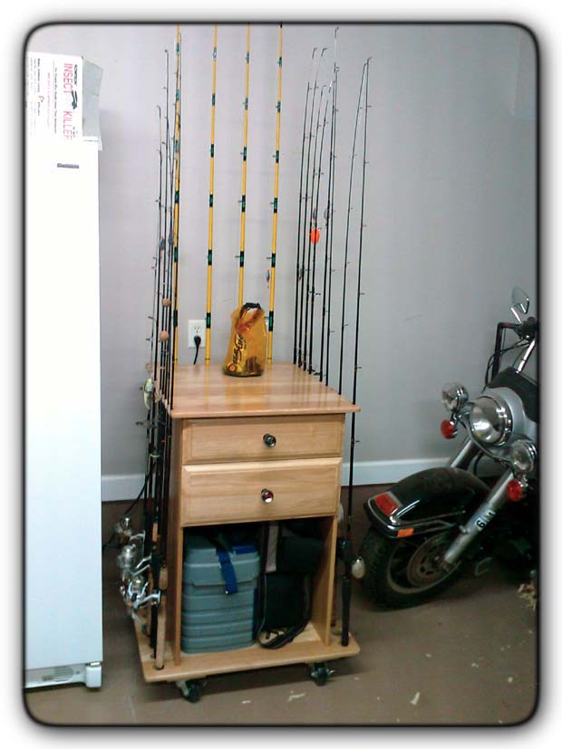 Here's our solutiona custom designed rod and tackle organizer: